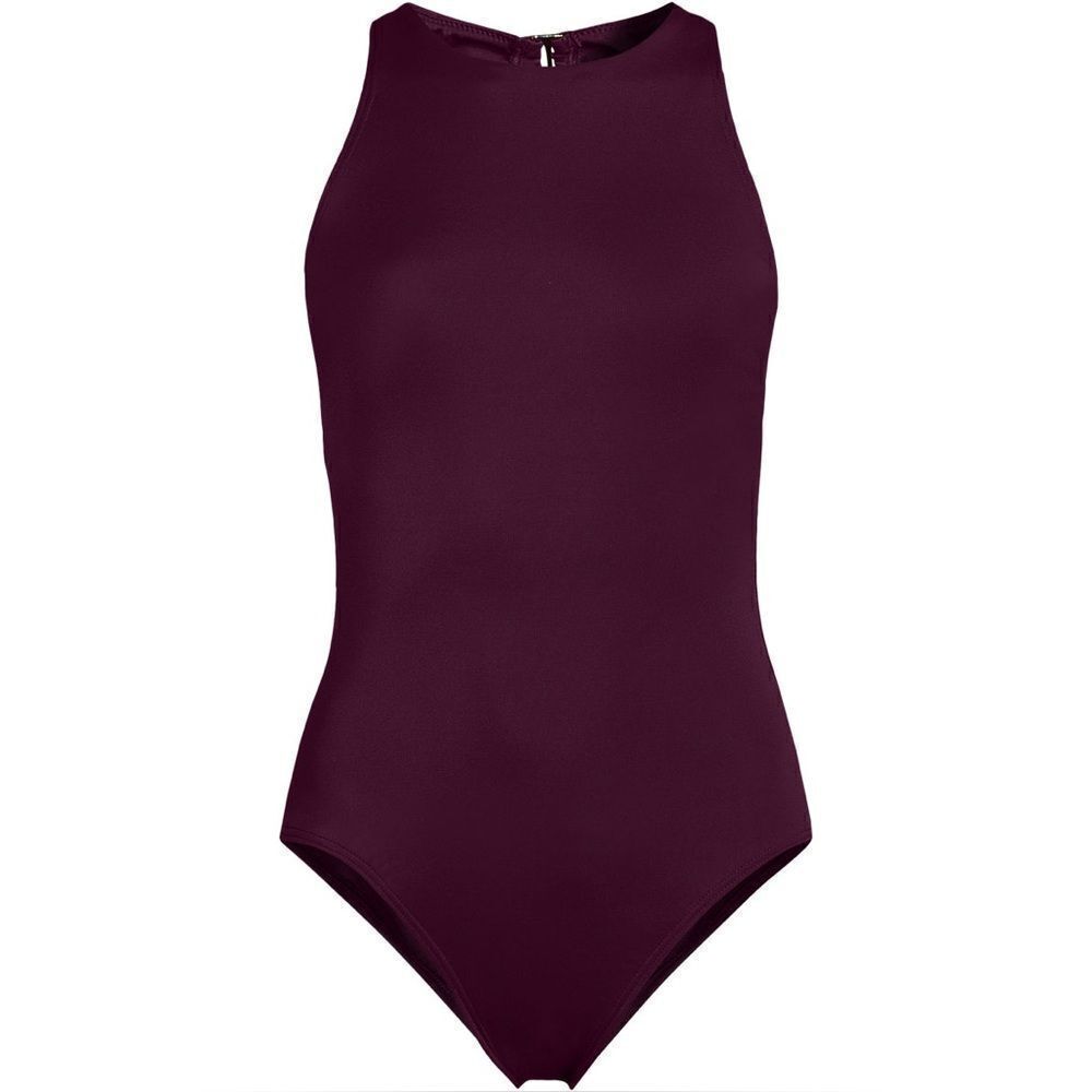 Land's End Plus size one piece swimsuit portrait back high neck Dark Wine 16W